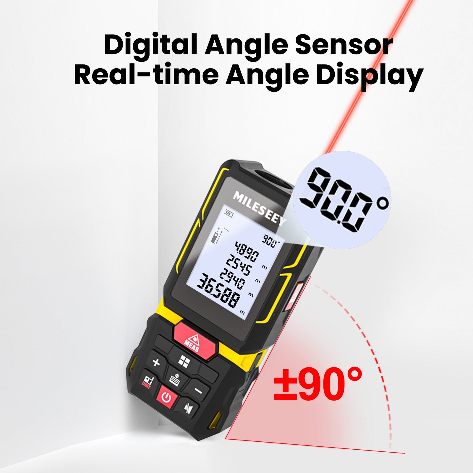 Digital angle sensor with real-time angle display on a white background