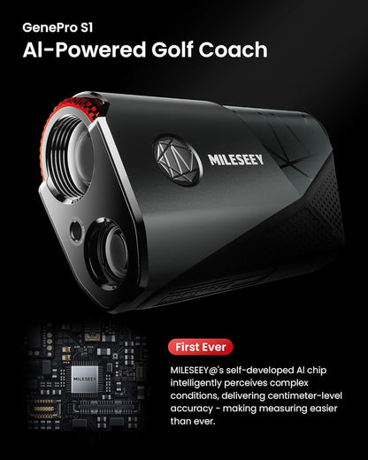 MILESEYE GenePro S1 AI-Powered Golf Coach on a dark background