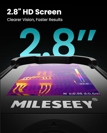Milegeey thermal imaging device with 2.8-inch HD screen on a black background