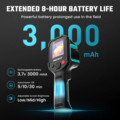 Infrared thermometer with extended battery life feature on a dark background