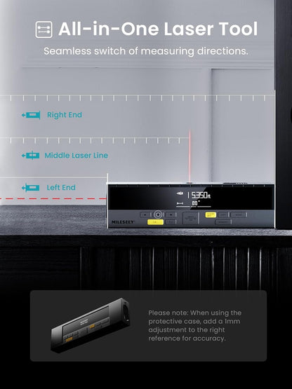 All-in-One Laser Tool with digital display on a gray background