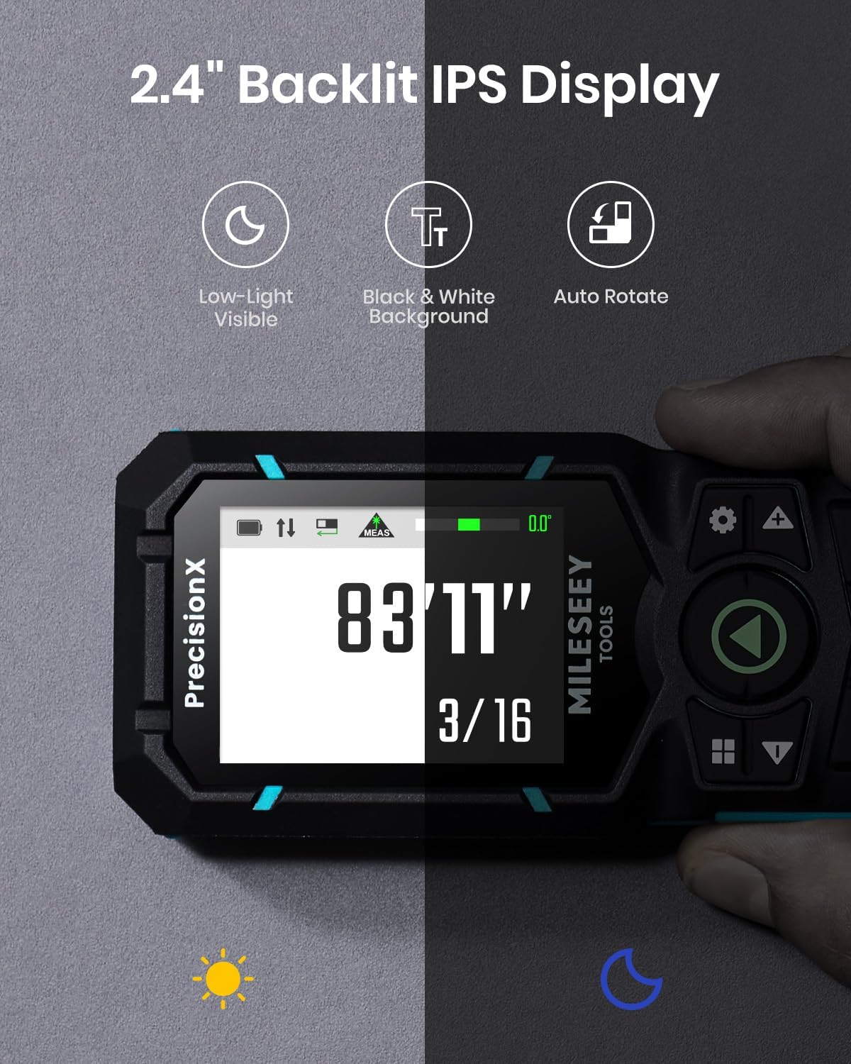 Digital display with 'Mileseye' branding on a gray background