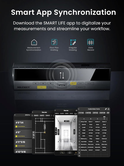 Milesey device with smart app synchronization text and app interface on a dark background